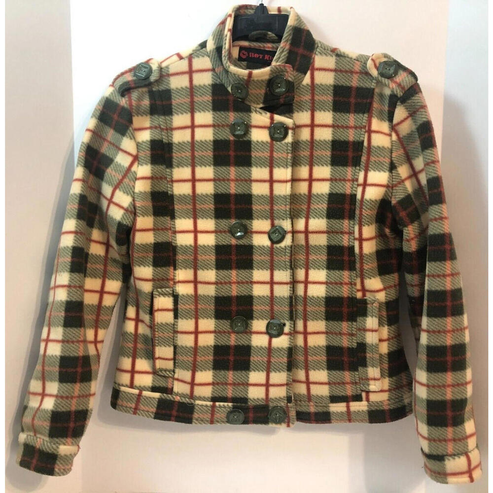 Vintage Hot Kiss Women’s Wool Blend Plaid Pea Coat Button Front Jacket - Medium
